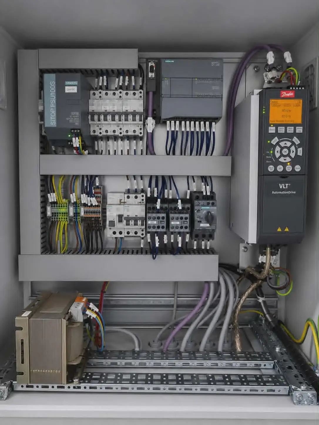 Szafa sterownicza PLC Siemens z falownikiem i aparaturą elektryczną